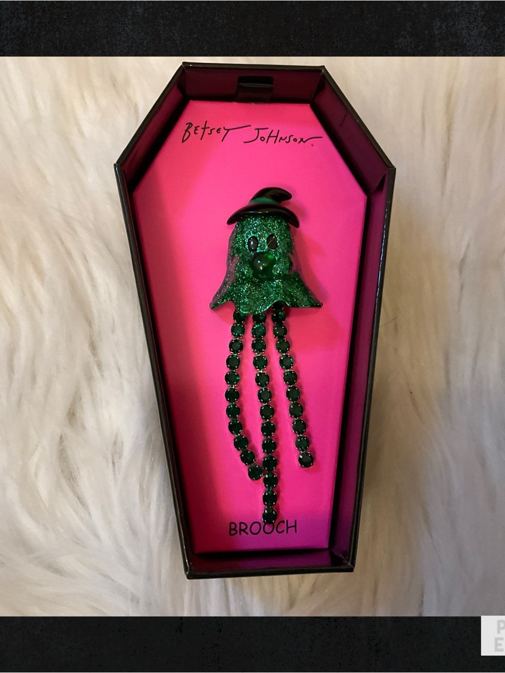 Betsey Johnson Faux Stone Halloween Witch Ghost Fringe Brooch - New in Box